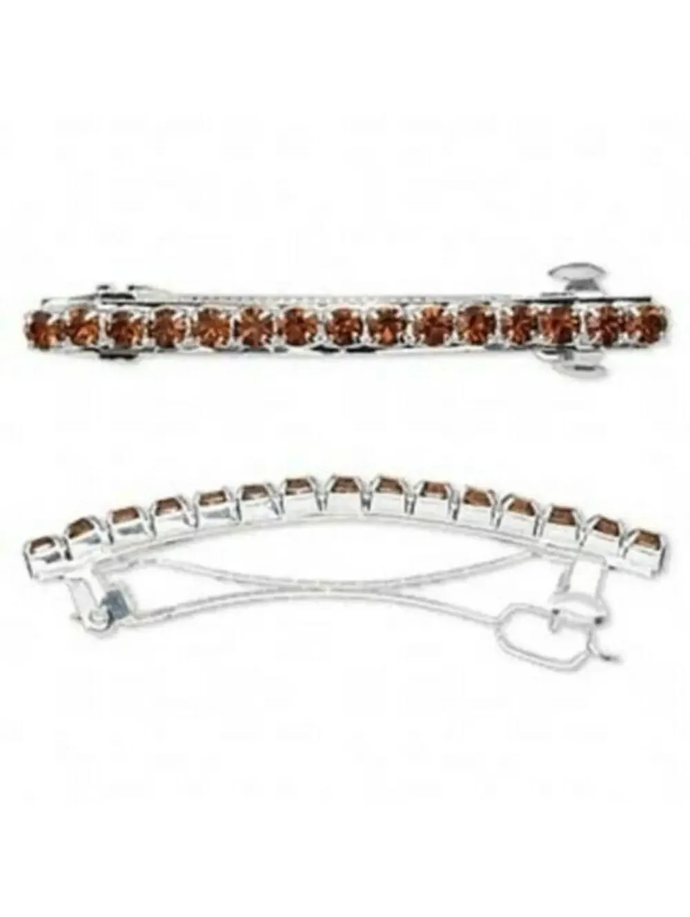 Vintage Egyptian Crystal Rhinestone Hair Barrette Brown Silver Plated